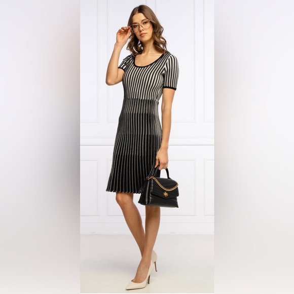 HUGO BOSS Farya Black and White Striped Sheath Dress Size XL - Picture 2 of 10
